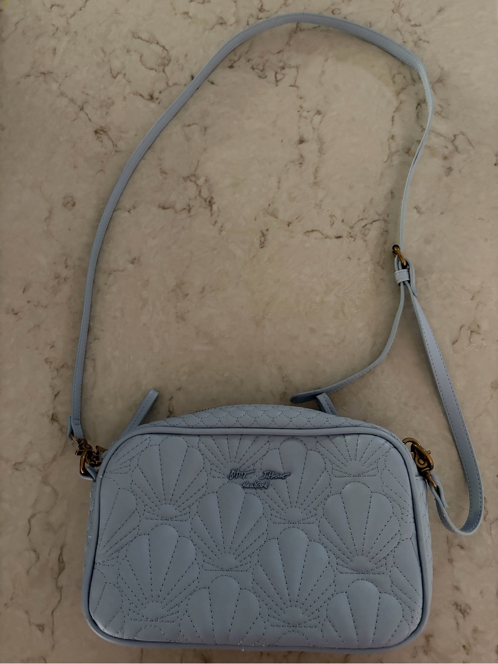 Betsey Johnson Light Blue Quilted Shell Crossbody Bag